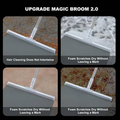 Magic Broom Sweeper for Floor Cleaning – Multifunctional Silicone Wiper Mop with Stainless Steel Extendable Handle