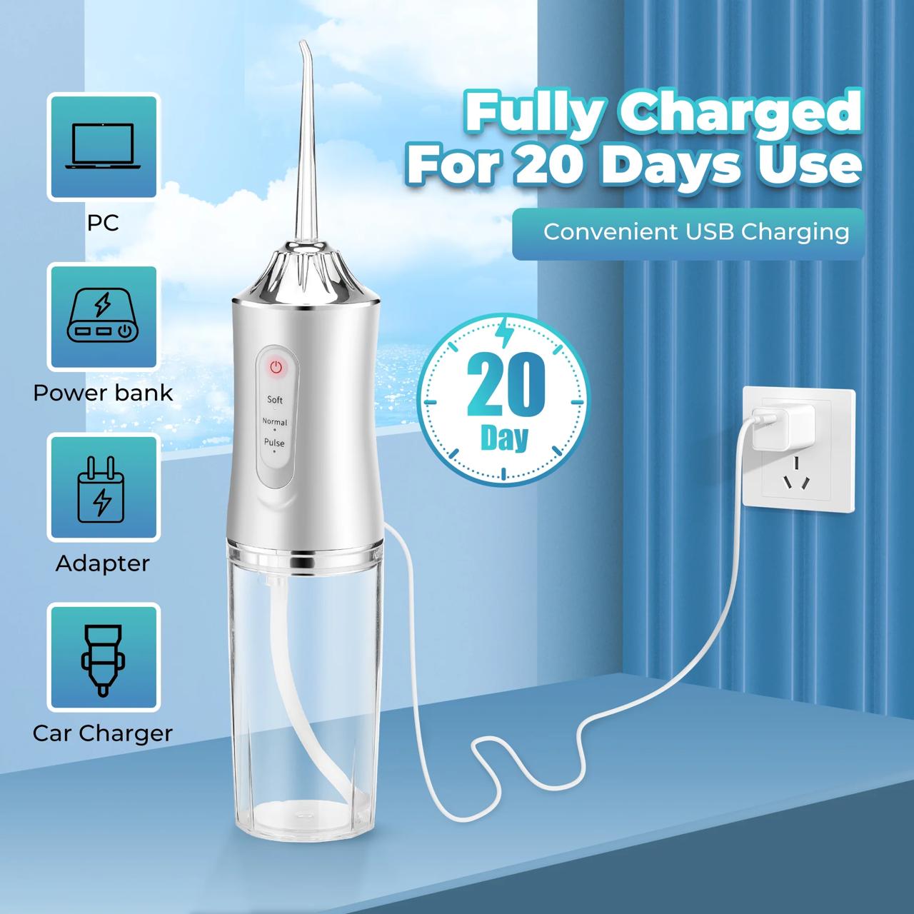 Water Dental Flosser | Cordless and rechargeable | High pressure tooth flusher with 4 nozzles and 3 modes.