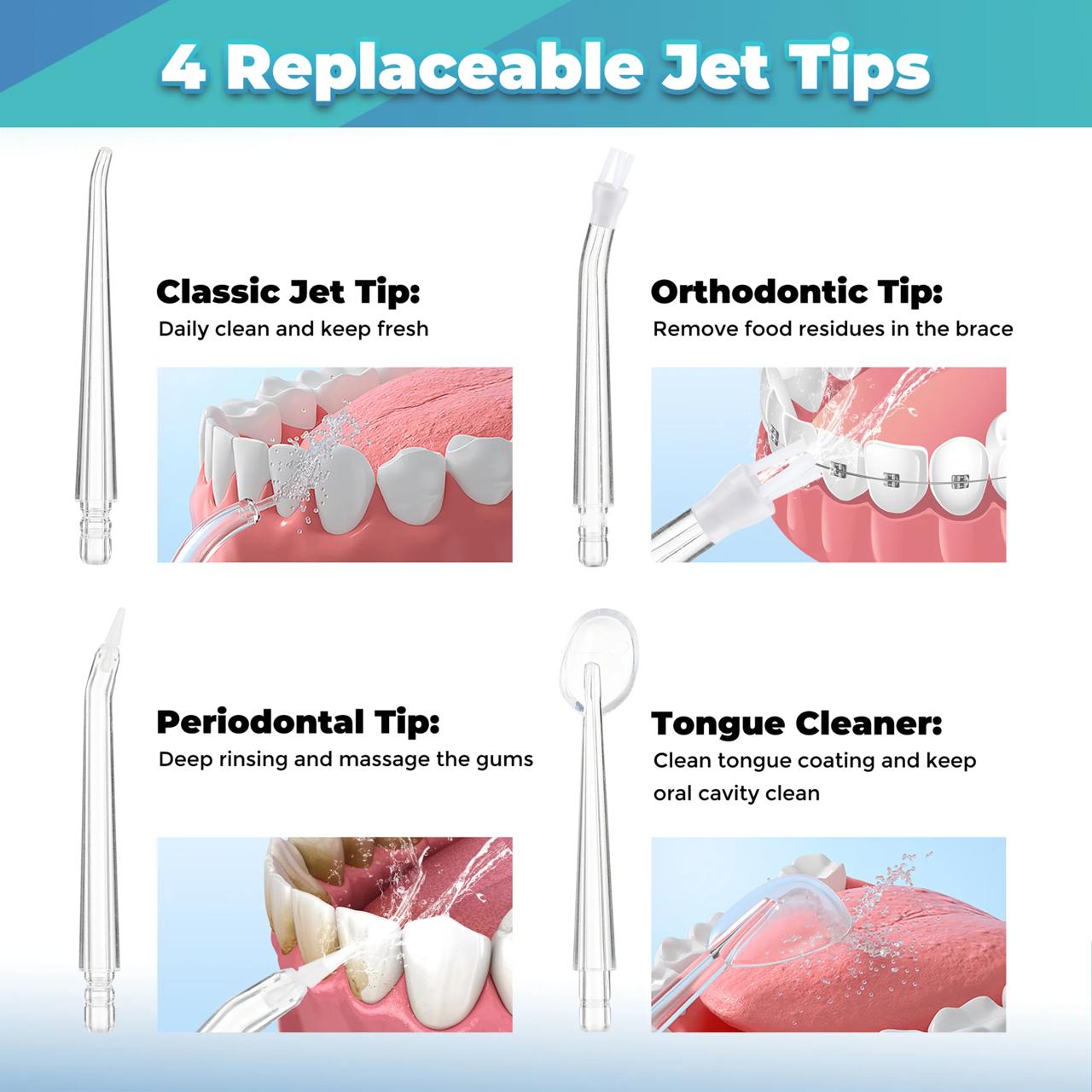 Water Dental Flosser | Cordless and rechargeable | High pressure tooth flusher with 4 nozzles and 3 modes.