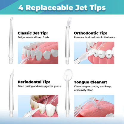 Water Dental Flosser | Cordless and rechargeable | High pressure tooth flusher with 4 nozzles and 3 modes.