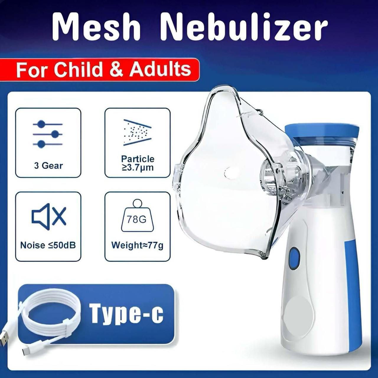 Mini portable mesh Nebulizer | Rechargeable | Hand held nebulizer with 2 mask.