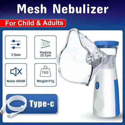 Mini portable mesh Nebulizer | Rechargeable | Hand held nebulizer with 2 mask.