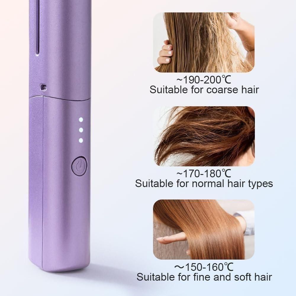 Rechargeable Mini Hair Straightener | 3 Adjustable Temp Flat Iron | Travel Hair Comb.