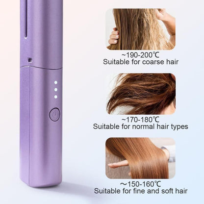 Rechargeable Mini Hair Straightener | 3 Adjustable Temp Flat Iron | Travel Hair Comb.