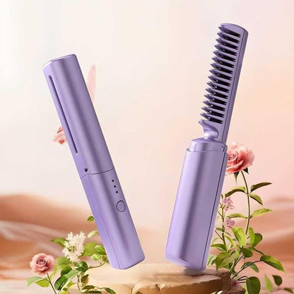 Rechargeable Mini Hair Straightener | 3 Adjustable Temp Flat Iron | Travel Hair Comb.