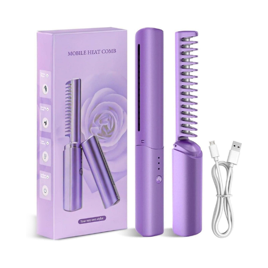 Rechargeable Mini Hair Straightener | 3 Adjustable Temp Flat Iron | Travel Hair Comb.