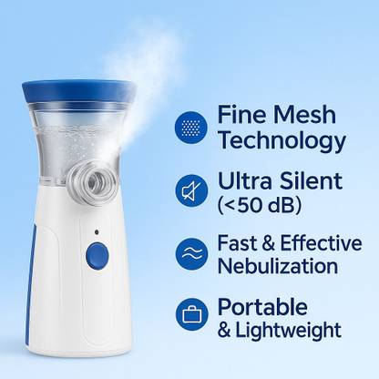 Mini portable mesh Nebulizer | Rechargeable | Hand held nebulizer with 2 mask.