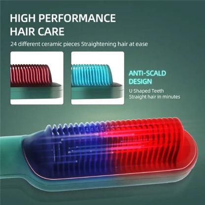Hair Straightener Brush for Women - 2in1 Ceramic Fast Hair Straightening Comb Electric Hot Brush.